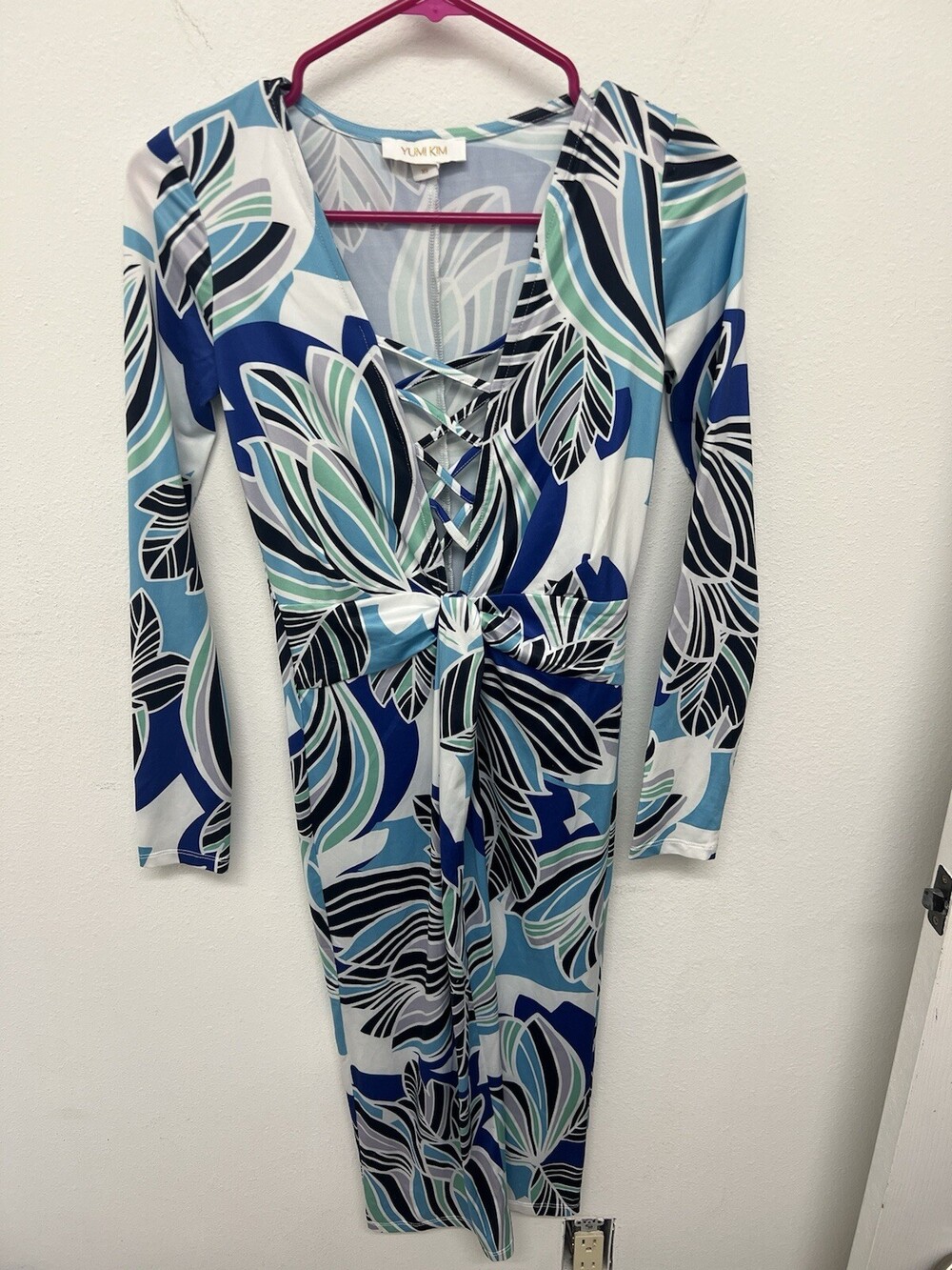 YUMI KIM Fool for Love Blue Long Sleeve Jersey Dress Size XS Retro Mid Length